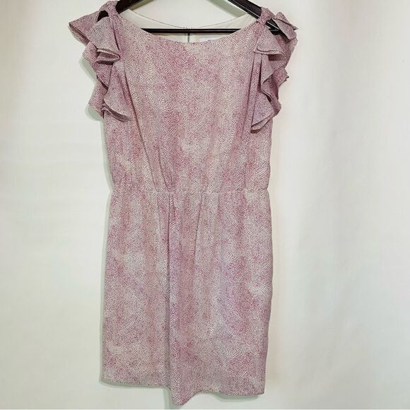 Ann Taylor Dresses & Skirts - Ann Taylor Loft Womens Ruffle Sleeves Purple And White Dress Size 2